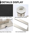 Details of 22-Inch Black Touch Table Lamps Set of 2 with No-Fuss Dual USB Ports, showcasing fabric shade and brushed nickel finish