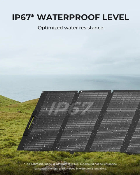 100W Foldable Solar Panel for Solar Generator and Camping Gear with Adjustable Kickstands in outdoor setting