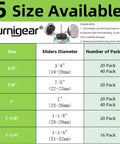 Size chart for Nail On Furniture Glides For Chairs And Tables 1 Inch Grey 40 Pack Nickel Base Cushioned Nails Heavy Duty Design