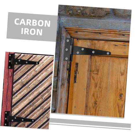 8 Pack 5 Inch Black Painted Galvanized T Shape Weld On Exterior Door Hinges on wood doors, highlighting durability and fitting