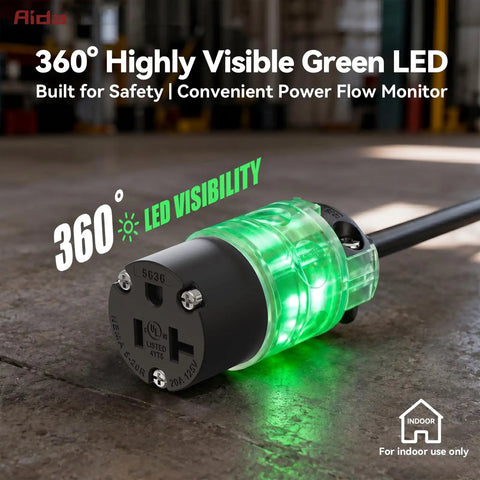 Lit 20 Amp 125 Volt Lighted Duplex Outlet With Power On Indicator, NEMA 5-20R Grounding Straight Blade Receptacle, Commercial Grade Black 1 Pack For Garages, Workshops, Job Sites, Easy Safety Checks. Black outlet with green LED lit
