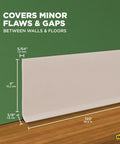 4 Inch By 120 Foot Dry Back Vinyl Wall Base With Toe Kick, beige trim along a wall, showing dimensions and toe kick design