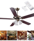 51 Inch Ceiling Fan With Light Kit And Remote, Farmhouse Vibe 5 Blade Copper Motor, Reversible Metal Blades, Vintage Crystal Chandelier Look