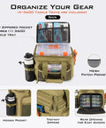 Versatile Tackle Bag With Four 3600 Trays for Saltwater and Freshwater Fishing, open view showing tackle trays and pockets