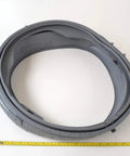Genuine OEM Door Gasket For Front Load Washing Machines Grey MDS47123619 Replacement Seal shown with measuring tape