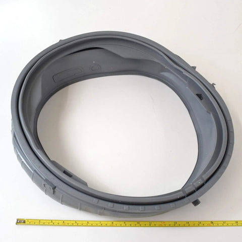 Genuine OEM Door Gasket For Front Load Washing Machines Grey MDS47123619 Replacement Seal shown with measuring tape