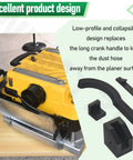 Collapsible Dust Hose Guide And Outfeed Hook For Dw735 Planers folds up; low-profile design keeps vacuum lines off the workbench.