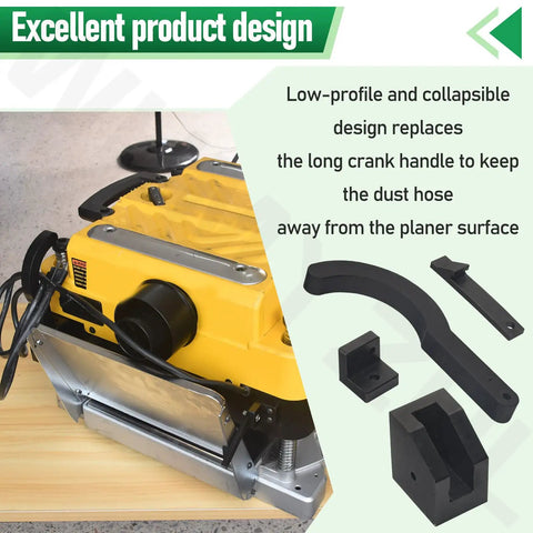 Collapsible Dust Hose Guide And Outfeed Hook For Dw735 Planers folds up; low-profile design keeps vacuum lines off the workbench.