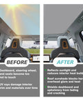 Custom Foldable Roof Sunshade For Rivian R2 Gray Heat Reflective Cover Drops Right In To Keep Your Ride Chilled Through Nasty Heatwaves While Knocking Out Harsh Sun Glare And Uv Rays With Ease, interior view comparison before and after use.