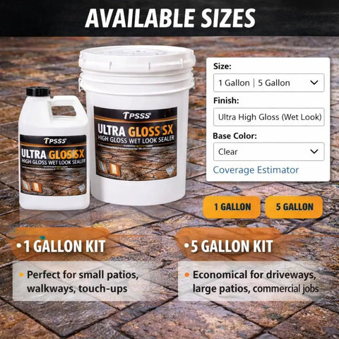 Pro Level Wet Look High Gloss Sealer For Pavers Concrete And Stone Fast Dry Single Component Urethane Acrylic Coating in 1 & 5 gallon sizes