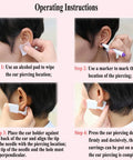 Disposable Ear Piercing Gun Kit For Cartilage With 2mm 3mm 4mm Studs, Includes Six Piercing Guns, Marker Pen, Cleaning Pads, Waterproof Ear Covers, And Silicone Earring Backings. operating instructions
