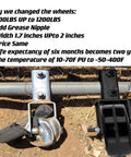 Beefed Up Heavy Duty Farm Gate Wheel 6 Inch By 2 Inch Rubber 1200 Lb Capacity Heat Resistant Multi Surface Plate Mount Gate Roller Fits One And Three Eighths Inch To Two And One Eighth Inch Pipe Built For Tough Outdoor Gates on gravel surface with comparison details.