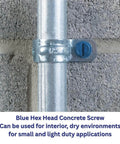 3/16 Inch By 2-1/4 Inch Concrete Screws Set With 410 Stainless Steel Self-Tapping Hex Head And Diamond Point installed in block wall