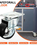 Rock Solid Universal One Inch Caster Wheels Set Of Eight Featuring Silky Smooth Ball Bearings For True 360 Degree Swivel Action In Matte Black mounted on workbench.