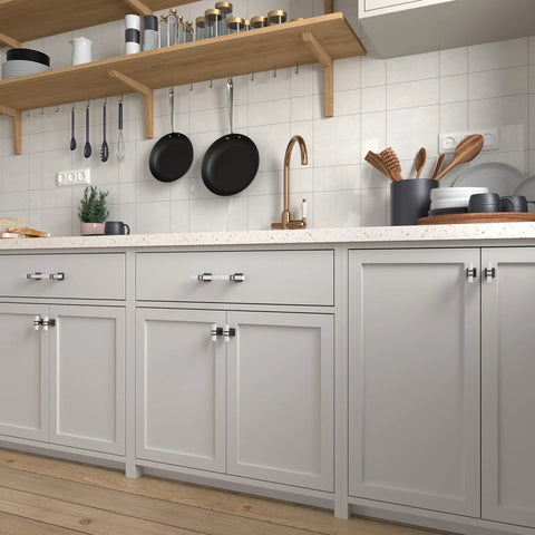 Modern kitchen with Marble Drawer Pulls and Knobs 10 Pack White Marble and Black 5 Inch Hole Center T Bar Hardware on cabinets
