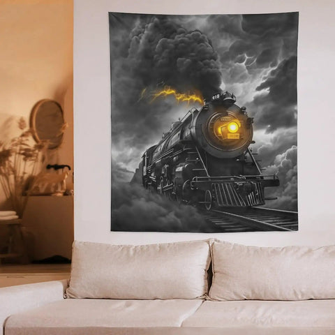 Thunderous Steam Locomotive Tapestry Wall Art Decor 50x60 Inches for bedroom with vivid colors above sofa