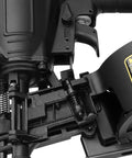 Close-up of Coil Roofing Nailer 11 Gauge With Magnesium Housing Drives 7/8 To 1 3/4 Inch Full Head Nails In One Smooth Action