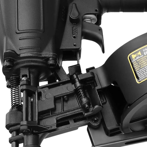 Close-up of Coil Roofing Nailer 11 Gauge With Magnesium Housing Drives 7/8 To 1 3/4 Inch Full Head Nails In One Smooth Action