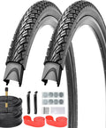 Two Pack 700x35C Foldable Road Bike Tires With Inner Tubes, Repair Kit, Rim Strips And Tire Levers Schrader Valve 48mm Black AV