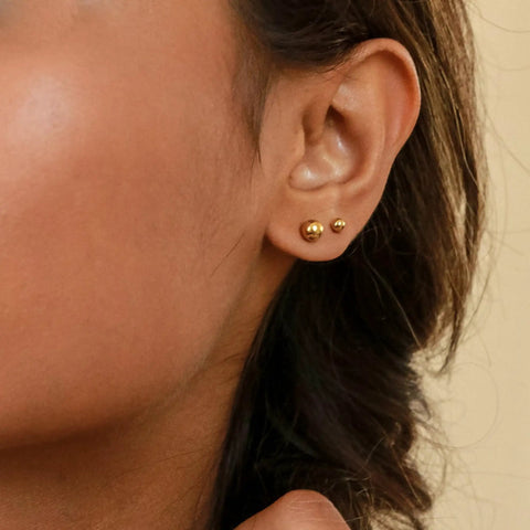 Extra Long Post Earrings Set, 5 Pairs 316L Stainless Steel Ball Studs For Women And Men, Hypoallergenic And Nickel Free, 2-6mm, Lead Free, Waterproof All Day Comfort For Sensitive Ears, Steel Color on ear