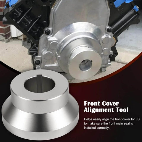 Front And Rear Cover Billet Alignment Tool And Oil Pan Alignment Tool Kit for LS Series Engines showing installation view on engine