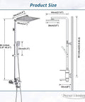 Rainfall Shower System Chrome With 8 Inch Square Shower Head Hand Spray Mixer Tap Tub Tap Wall Mount Bathroom Fixtures Solid Brass Lead Free Easy Install Spa Quality Bath Upgrade For A Dope Shower Experience, technical drawing with dimensions.
