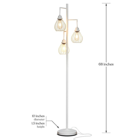 Teardrop Modern LED Floor Lamp With Three Cage Shades For Bedroom Office And Living Room Tall Industrial Standing Tree Lamp With Dope 2700K Warm Edison Bulbs And 550 Lumens Per Bulb Black