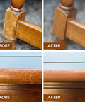 Before and after of wood furniture using Super Easy Wood Repair Kit For Furniture And Floors No Sanding Scratch Remover That Erases Nicks And Dents In Seconds Blends Like New And Looks Pro Grade Finish Two Pack.