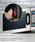 NE 1054F Grab And Go Ready Compact Light Duty Countertop Commercial Microwave Oven with see-through door and touch controls