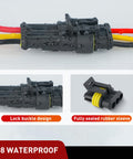 Close-up of Extensive 1 2 3 4 5 6 Pin Electrical Connector Set Waterproof Quick Connect Plugs with lock buckle design.