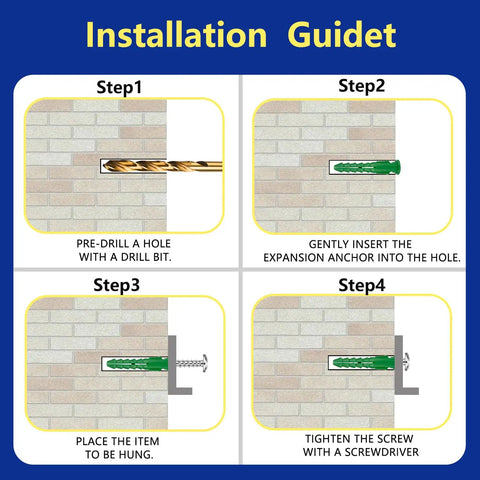 Installation guide for 352 Piece Heavy Duty Drywall Anchors And Screws Kit With 7 Sizes Wall Mount Kit 176 Plastic Wall Anchors.