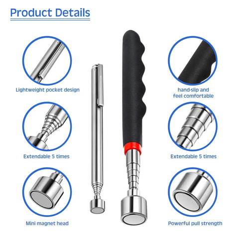 Double Pack Telescoping Magnet Pick Up Tools With 20 Pound Magnetic Tool And 3 Pound Telescoping Magnet Stick For Hard To Reach Places Great For Retrieving Lost Nuts Bolts Small Parts And Tools A Handy Gift For Christmas Or Birthday