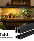 Metal Sliding Door Track Kit Two Sets 48 Inch Length for One Quarter Inch Thick Panels, shown in a reptile aquarium setting.