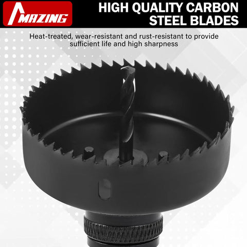 Pro Grade Hole Saw Kit 19-Piece Set With 3/4 Inch To 5 Inch Blades featuring high-quality carbon steel blade close-up