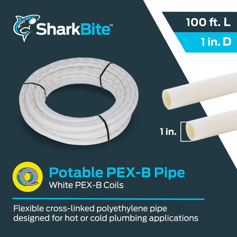 White PEX B Pipe 1 Inch By 100 Feet Flexible Water Tubing For Plumbing, Easy Install, Durable Coil Ready PEX Tubing, Freeze Resistant And Designed For Long Runs With Fewer Leak Points