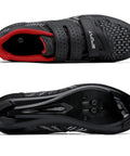 Top and bottom view of Glow In The Dark Unisex Cycling Shoes With Preinstalled Look Delta Cleats For Peloton And Road Bikes Easy Clip In Night Riding Ready Black Size 43 Durable Breathable All Weather Training