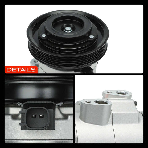 Heavy Duty AC Compressor With Clutch And 6 Groove Pulley Pre Filled Pag 46 Oil, top view of pulley and electrical connector.