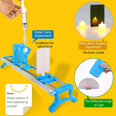 Hands On Optics Lab Kit For Physics Class With Light Refraction And Reflection Experiments Convex Lens And Pinhole Imaging Primary Colors Exploration Real STEM Learning Hands On Science setup with optical bench and experiments