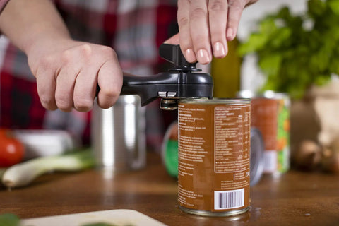 No-Touch Can Opener With Ring-Pull Tool And Auto Safety LidLifter Smooth-Edge Side-Cut Design For Safe Lid Removal Easy-Turn Handle Swiss Engineered Red on can