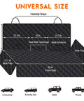 Diagram of Go To Dog Car Seat Cover For Backseat Waterproof Bench Protector, 53x47 inches, with dimensions and car types.