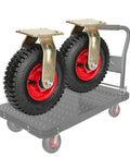 Heavy Duty Air Floating Caster Wheels For Industrial Carts Roll Dead Quiet Shut Out Vibration Rubber Coated Galvanized Steel Base One Touch Lock Brake Smooth Moving Rig on utility cart.