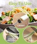 Plum Blossom onion cutter and scallion chopper; stainless steel ergonomic kitchen tool for onions, leeks, zucchini.