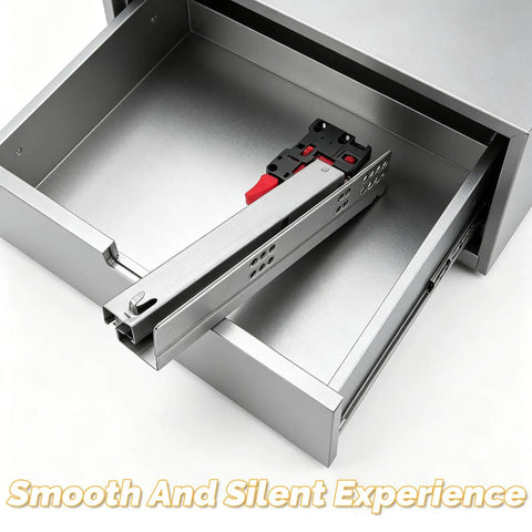 10 Inch Undermount Drawer Slides With Soft Close Concealed Runners And Full Extension Glides For Bathroom Vanities And Dressers Built To Last In Heavy Duty Steel Construction Smooth Quiet Operation 1 Pair shown in open drawer