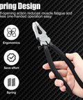 Heavy Duty Eight Inch Auto Glass Running Pliers Featuring Curved Jaws Adjustable Screw And Protective Rubber Tips in hand showing ergonomic design.