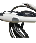 Close-up of Heavy Duty Type Two To Type One EV Charging Cable Sixteen Feet Long SAE J1772 Adapter handle with connection plug.