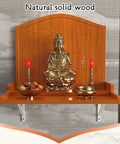 Wall Mounted Buddha Altar Shelf With Lotus Carving And Metal Brackets For Home Meditation And Prayer in solid wood