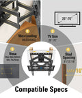 Compatible specs for Heavy Duty Full Motion TV Wall Mount For 32 To 70 Inch Sets Up To 99 Lbs, showing TV sizes and VESA details.