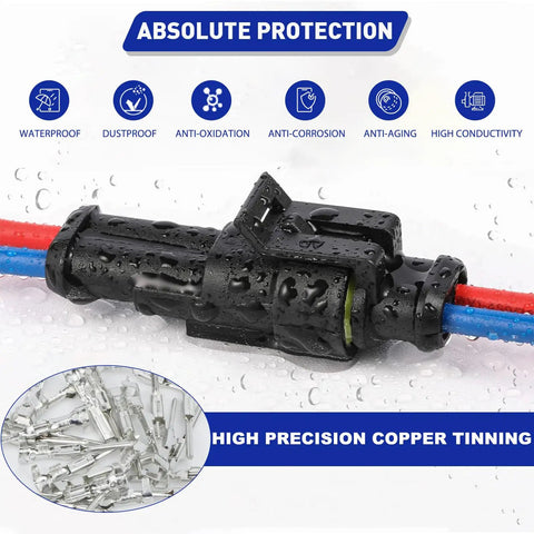 Boatsea 26 Kits Automotive Electrical Connectors With Ratchet Crimping Tool, Water Proof Weather Pack Wiring System For 16 To 22 Awg Copper Terminals Heavy Duty Car Audio And Truck Repair Jobs: black waterproof connector with copper terminals