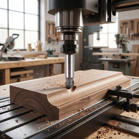 Premium 1/2 Inch Shank Cove Box Router Bit With Round Bottom Tungsten Carbide Woodworking Cutter for CNC cutting a groove in wood.