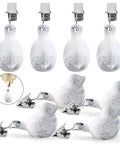 8 Pack Vintage Tablecloth Weights With Clip Hangers, Heavy Cast Iron Bird Weights for outdoor tables, shown in white
